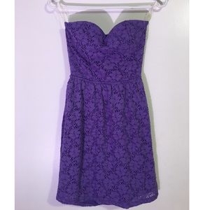 Purple Lace Strapless Dress